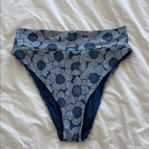 Aerie Blue Floral High Waist Bikini Bottom L